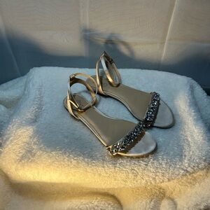 BADGLEY MISCHKA| Elegant Silver Sandals with Ankle Strap